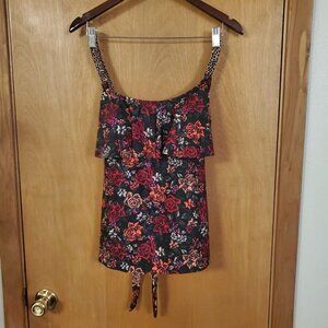 Hot Water Floral And Leopard Print Tankini Top Womens Plus Size 1X EUC Padded